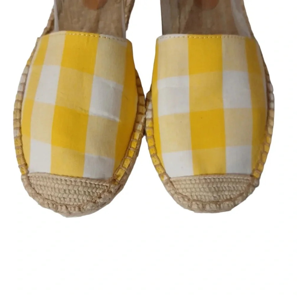J CREW YELLOW AND WHITE GINGHAM LACE UP D'ORSAY ESPADRILLE SANDALS 6.5